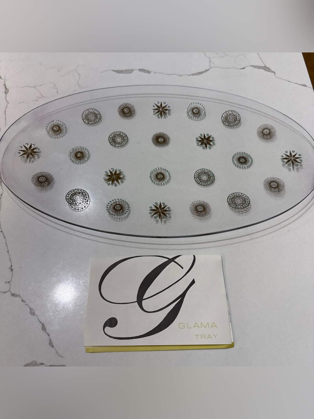 Vtg Mid Century Glama Tray Sinclair Glass Atomic Starburst Platter 22k Gold 17”